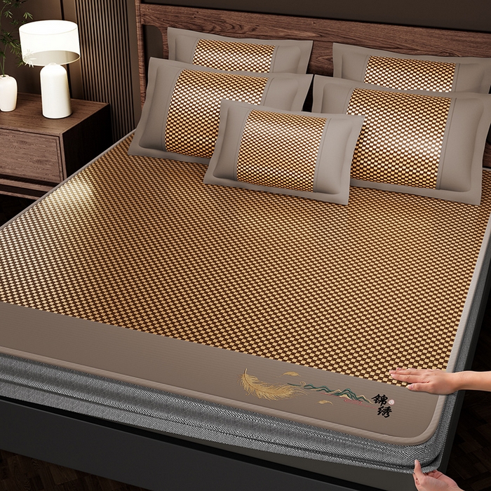 91家纺网 家纺一手货源 找家纺 （总）永旺家纺 2026新款羽毛刺绣冰藤席子凉席