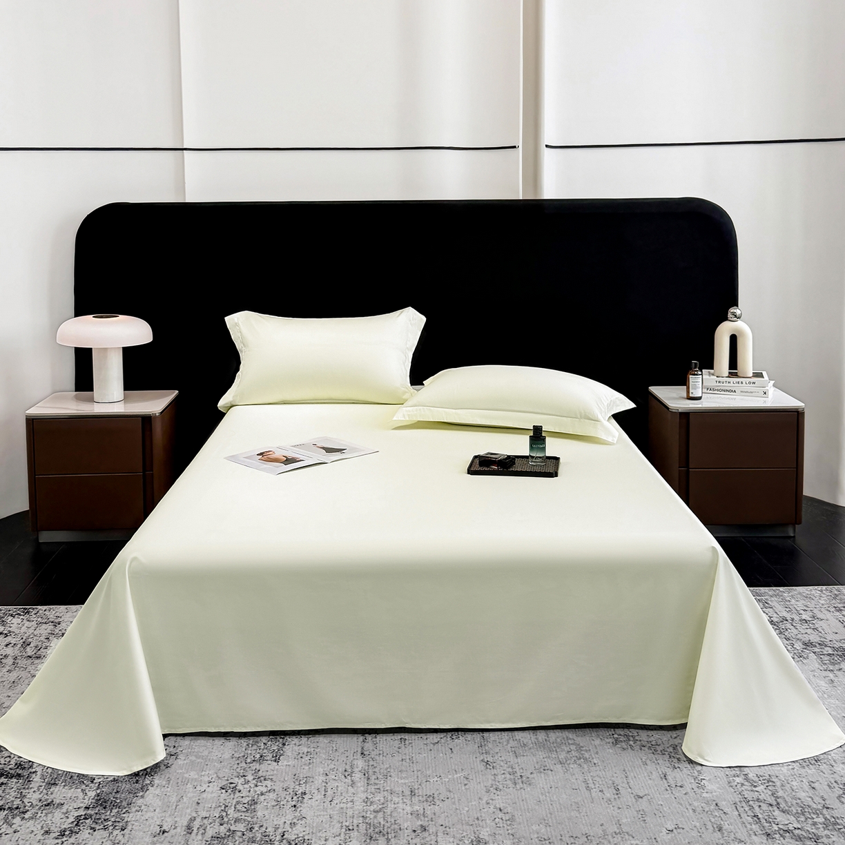 欣宜家纺 2026春夏新款100支全棉纯棉50x50s贡缎长绒棉纯色素色单品床单 床单单件 奶昔白