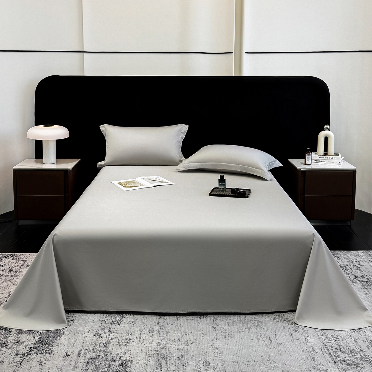 欣宜家纺 2026春夏新款100支全棉纯棉50x50s贡缎长绒棉纯色素色单品床单 床单单件 高级灰