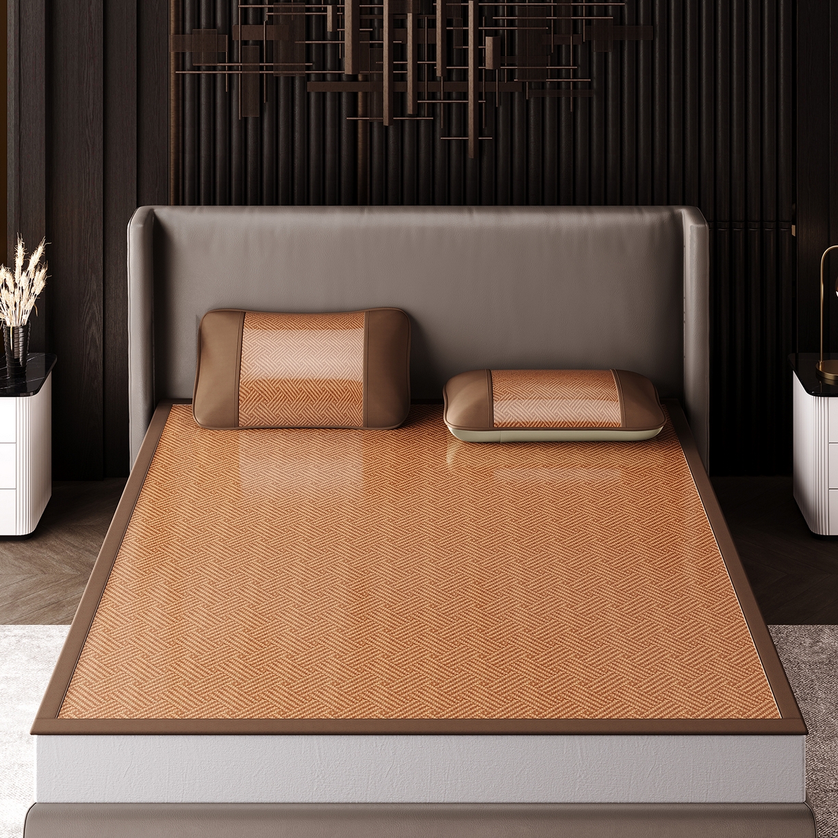 91家纺网 家纺一手货源 找家纺 永旺家纺 2026新款全包双面藤席凉席 饼干花