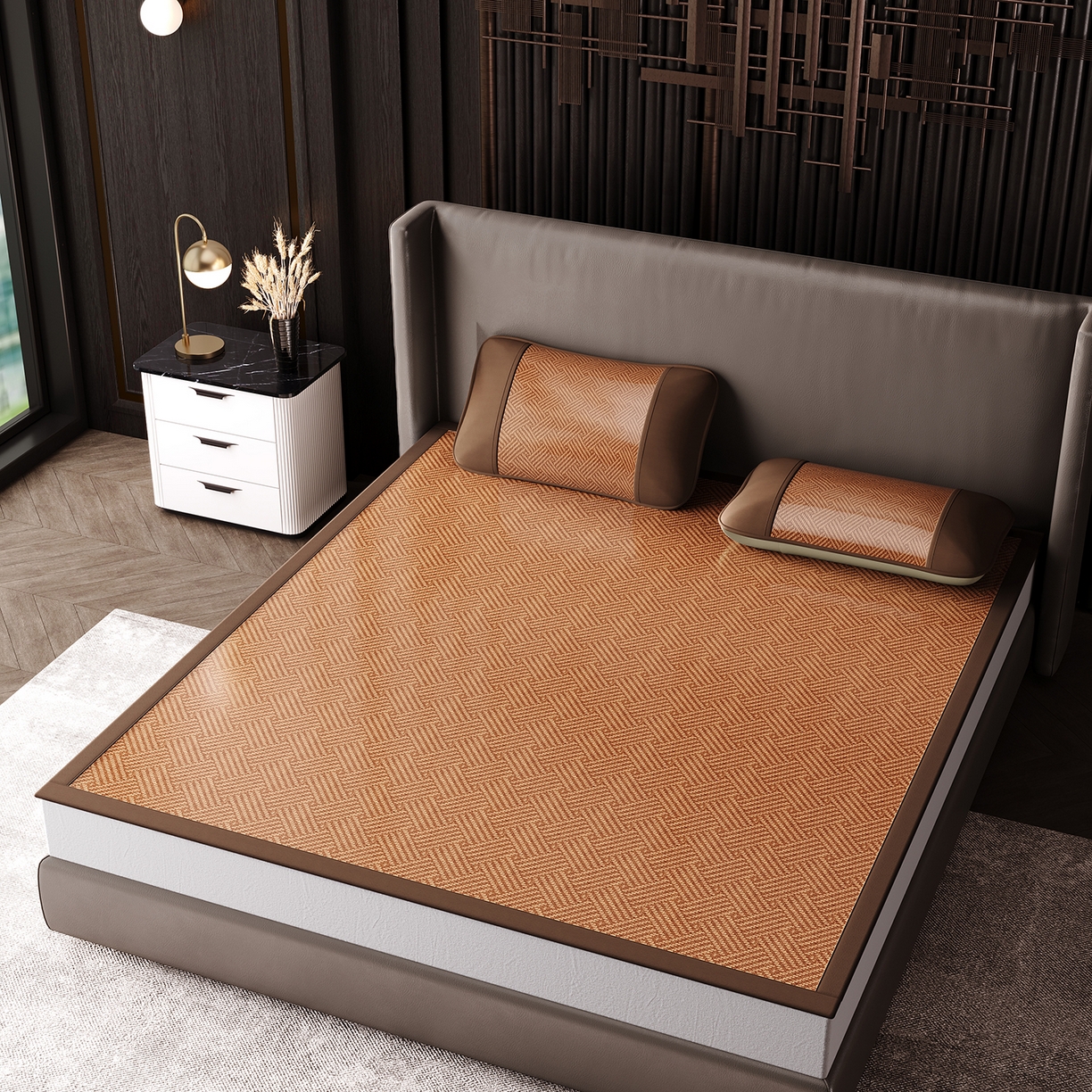 91家纺网 家纺一手货源 找家纺 永旺家纺 2026新款全包双面藤席凉席 饼干花