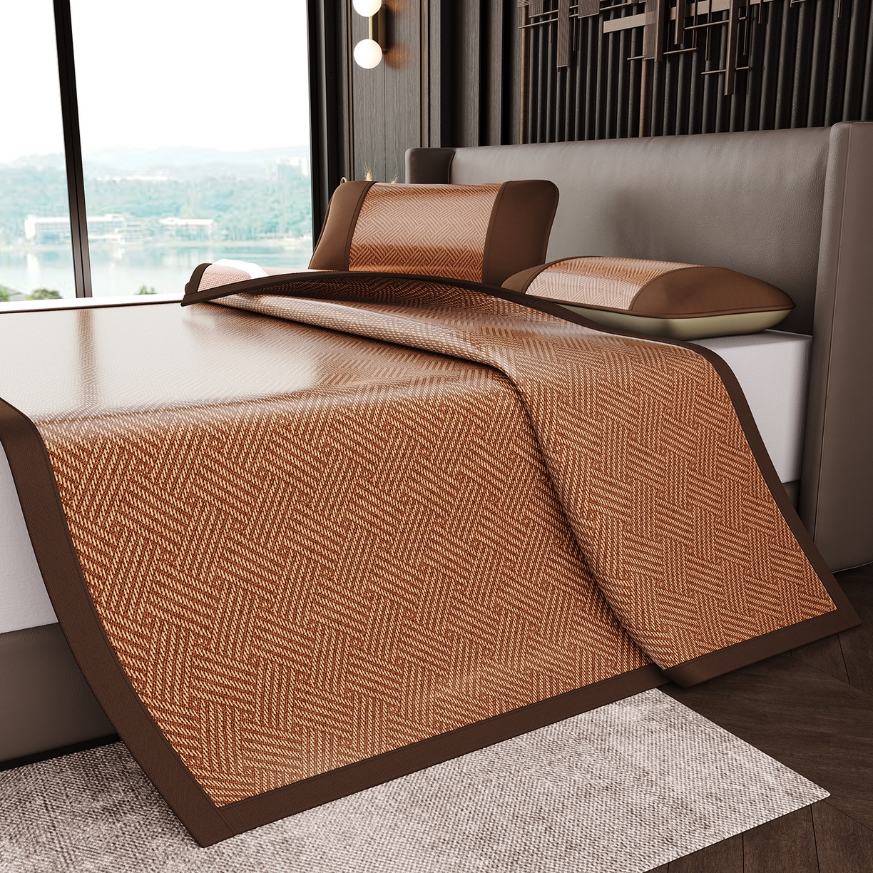 91家纺网 家纺一手货源 找家纺 永旺家纺 2026新款全包双面藤席凉席 饼干花