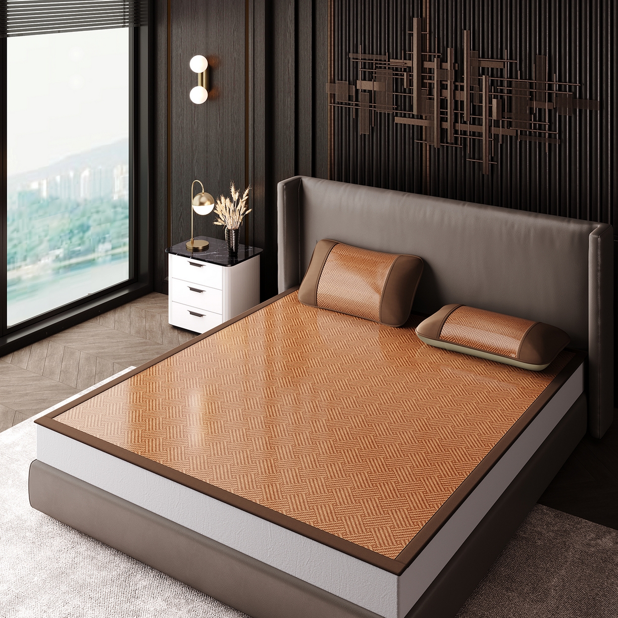 91家纺网 家纺一手货源 找家纺 永旺家纺 2026新款全包双面藤席凉席 饼干花