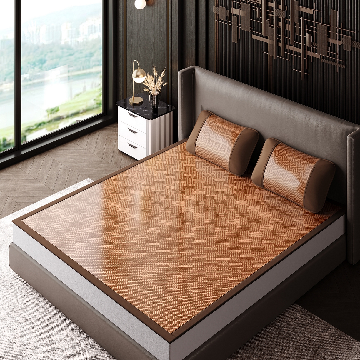 91家纺网 家纺一手货源 找家纺 永旺家纺 2026新款全包双面藤席凉席 饼干花