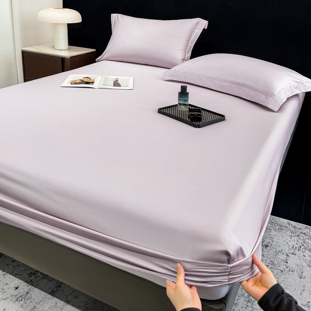 欣宜家纺 2026春夏新款100支全棉纯棉50x50s贡缎长绒棉纯色素色单品床笠 床笠单件 香芋紫