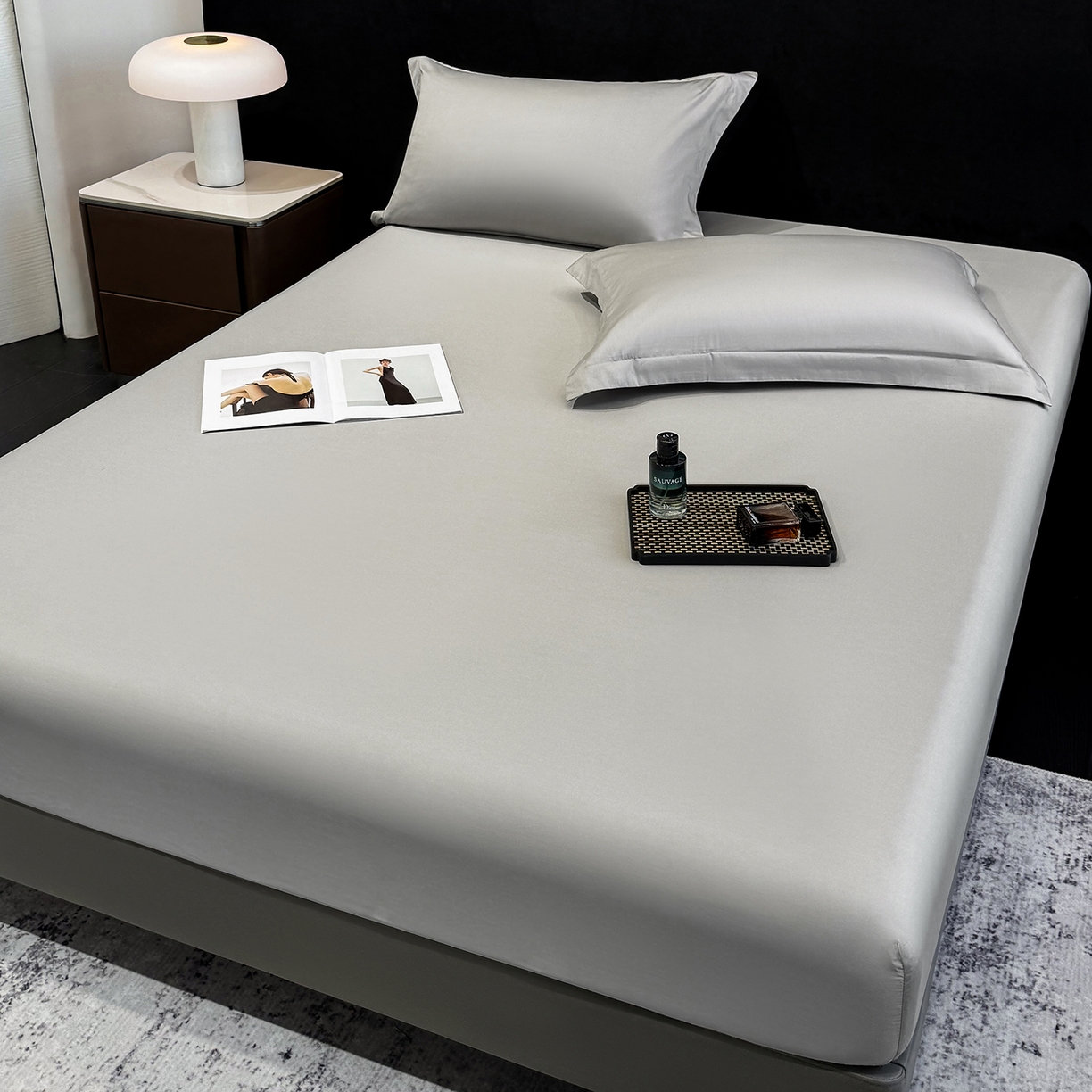 91家纺网 家纺一手货源 找家纺 （总）欣宜家纺 2026春夏新款100支全棉纯棉50x50s贡缎长绒棉纯色素色单品床笠 床笠单件