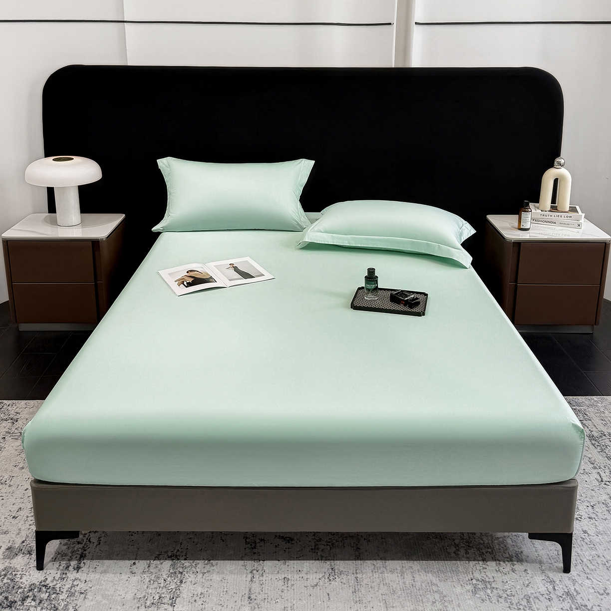 91家纺网 家纺一手货源 找家纺 欣宜家纺 2026春夏新款100支全棉纯棉50x50s贡缎长绒棉纯色素色单品床笠 床笠单件 绿野仙踪