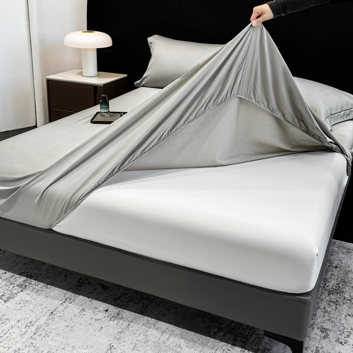 91家纺网 家纺一手货源 找家纺 （总）欣宜家纺 2026春夏新款100支全棉纯棉50x50s贡缎长绒棉纯色素色单品床笠 床笠单件