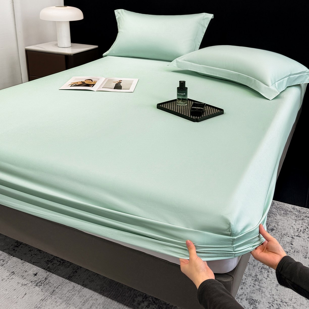 欣宜家纺 2026春夏新款100支全棉纯棉50x50s贡缎长绒棉纯色素色单品床笠 床笠单件 绿野仙踪