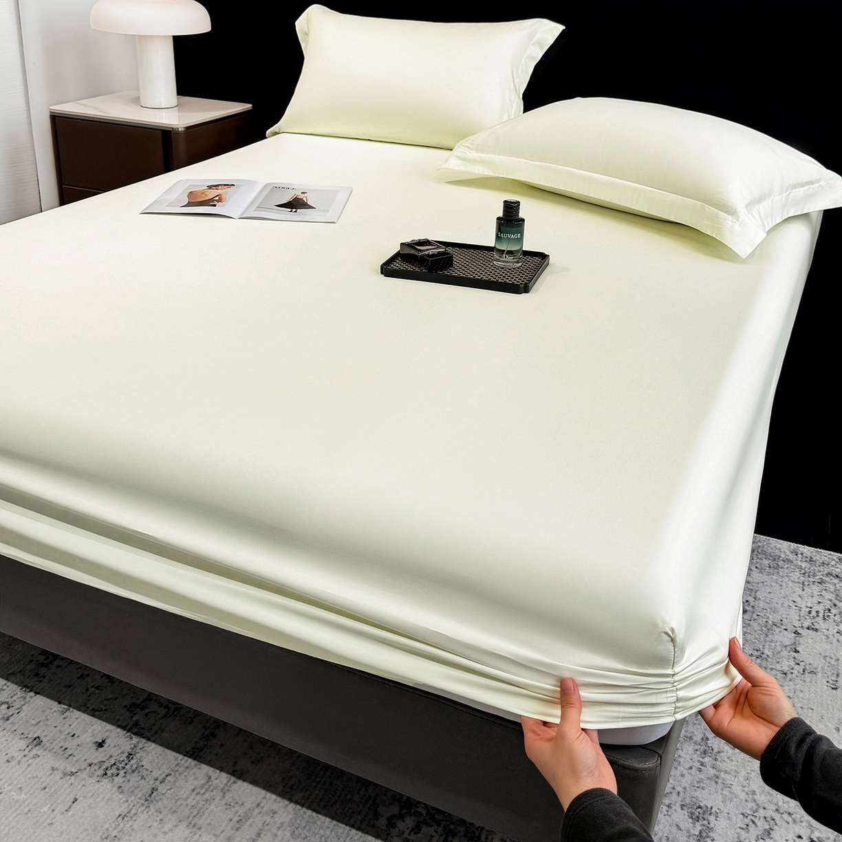 91家纺网 家纺一手货源 找家纺 （总）欣宜家纺 2026春夏新款100支全棉纯棉50x50s贡缎长绒棉纯色素色单品床笠 床笠单件