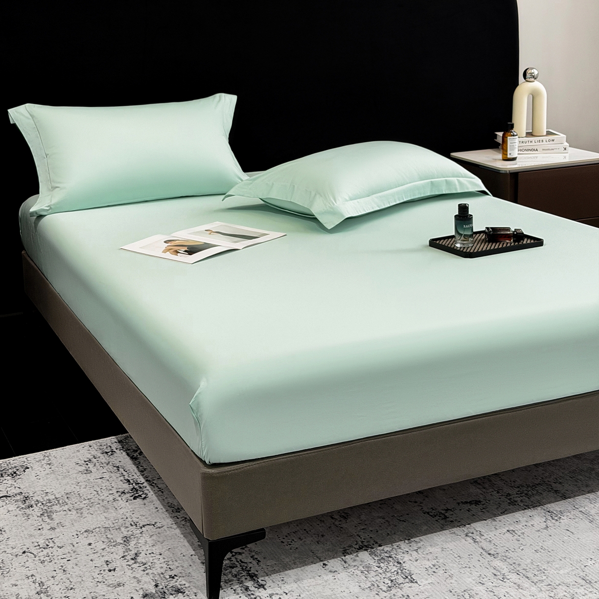 91家纺网 家纺一手货源 找家纺 欣宜家纺 2026春夏新款100支全棉纯棉50x50s贡缎长绒棉纯色素色单品床笠 床笠单件 绿野仙踪