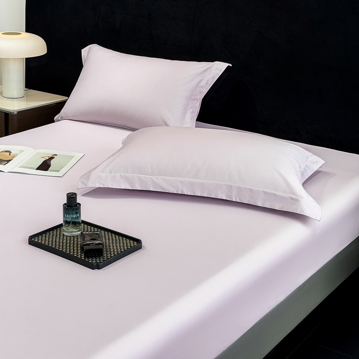 欣宜家纺 2026春夏新款100支全棉纯棉50x50s贡缎长绒棉纯色素色单品枕套 枕套单件 香芋紫