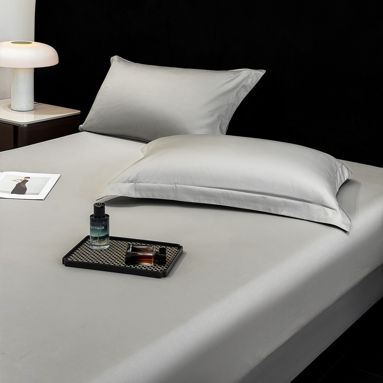 欣宜家纺 2026春夏新款100支全棉纯棉50x50s贡缎长绒棉纯色素色单品枕套 枕套单件 高级灰