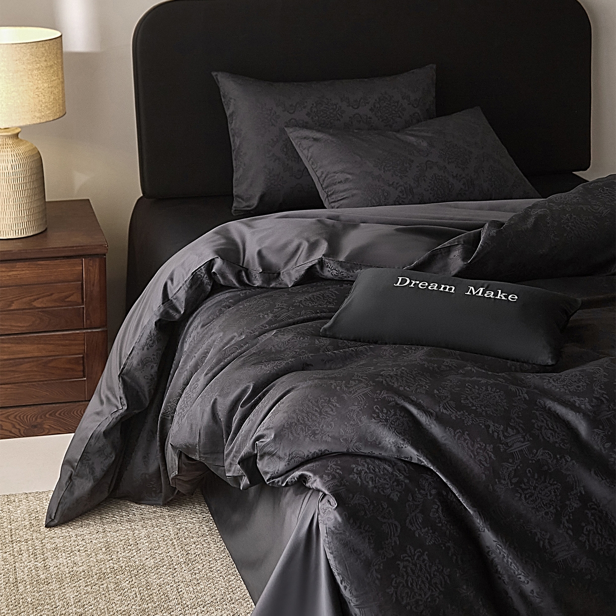 ONE TWO ONE 121 【会员-20】 【控价商品】【提供买家秀】  2026新款100s50支长绒棉全棉床上用品提花四件套 微风知韵-茶墨