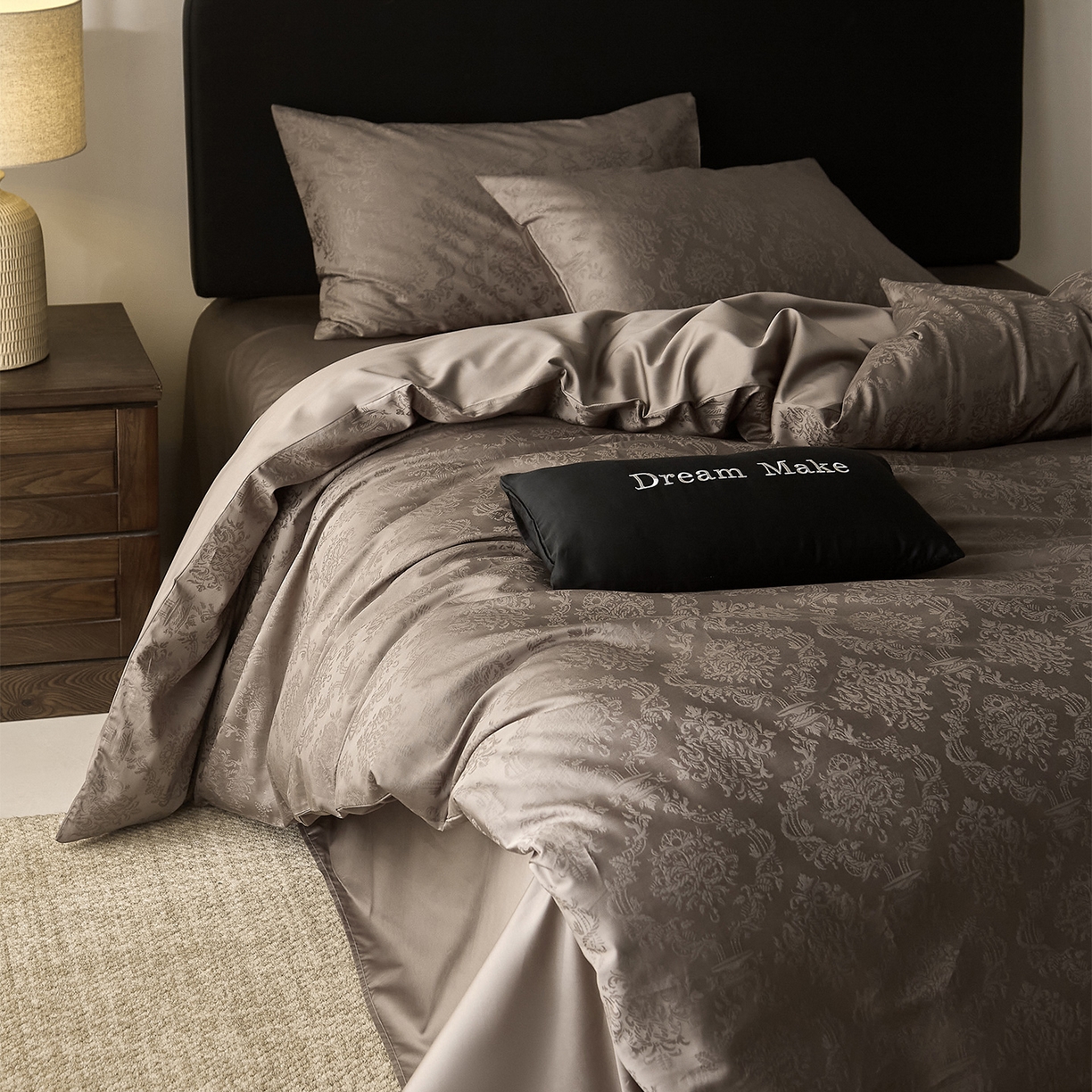 ONE TWO ONE 121 【会员-20】 【控价商品】【提供买家秀】  2026新款100s50支长绒棉全棉床上用品提花四件套 微风知韵-轻咖