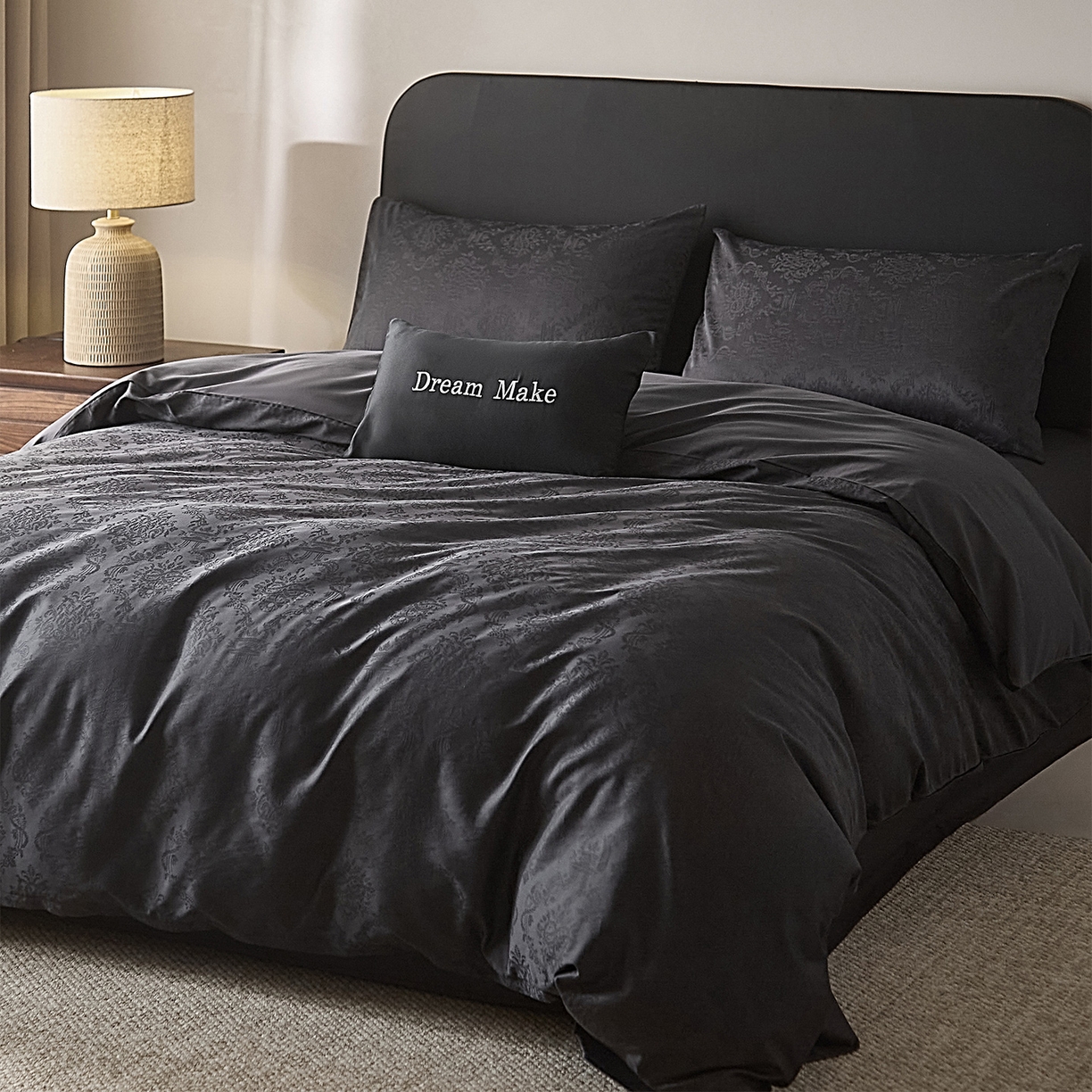 91家纺网 家纺一手货源 找家纺 ONE TWO ONE 121 【会员-20】 【控价商品】【提供买家秀】  2026新款100s50支长绒棉全棉床上用品提花四件套 微风知韵-茶墨