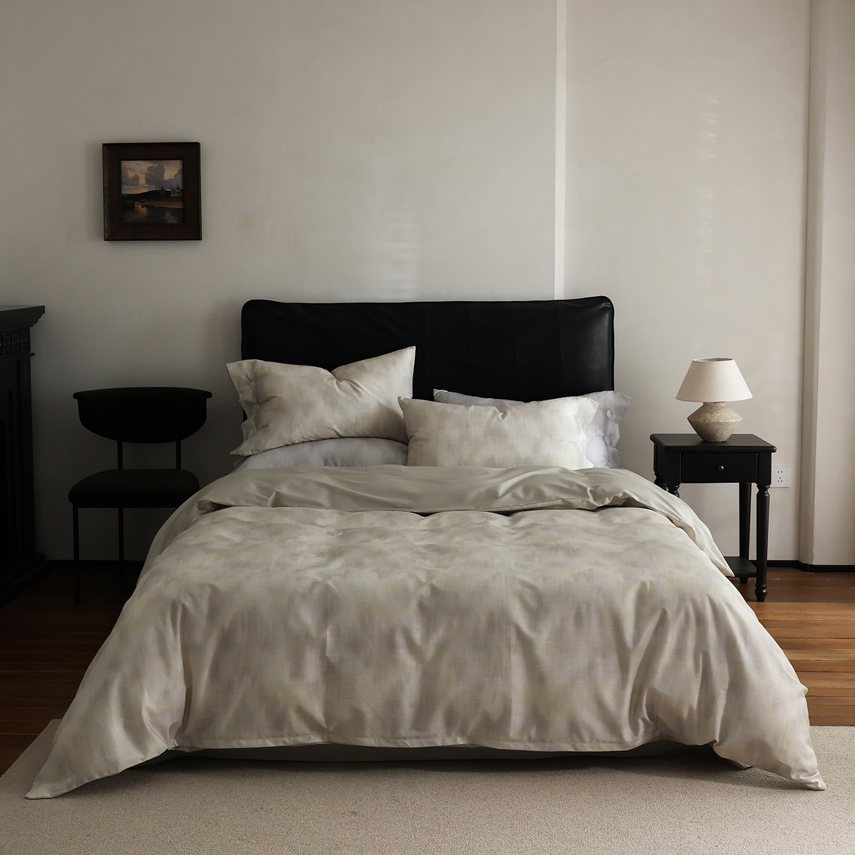 91家纺网 家纺一手货源 找家纺 ONE TWO ONE 121 【会员-20】 【控价商品】【提供买家秀】  2026新款专版数码印花100s长绒棉全棉床上用品四件套 墨染江南-晴