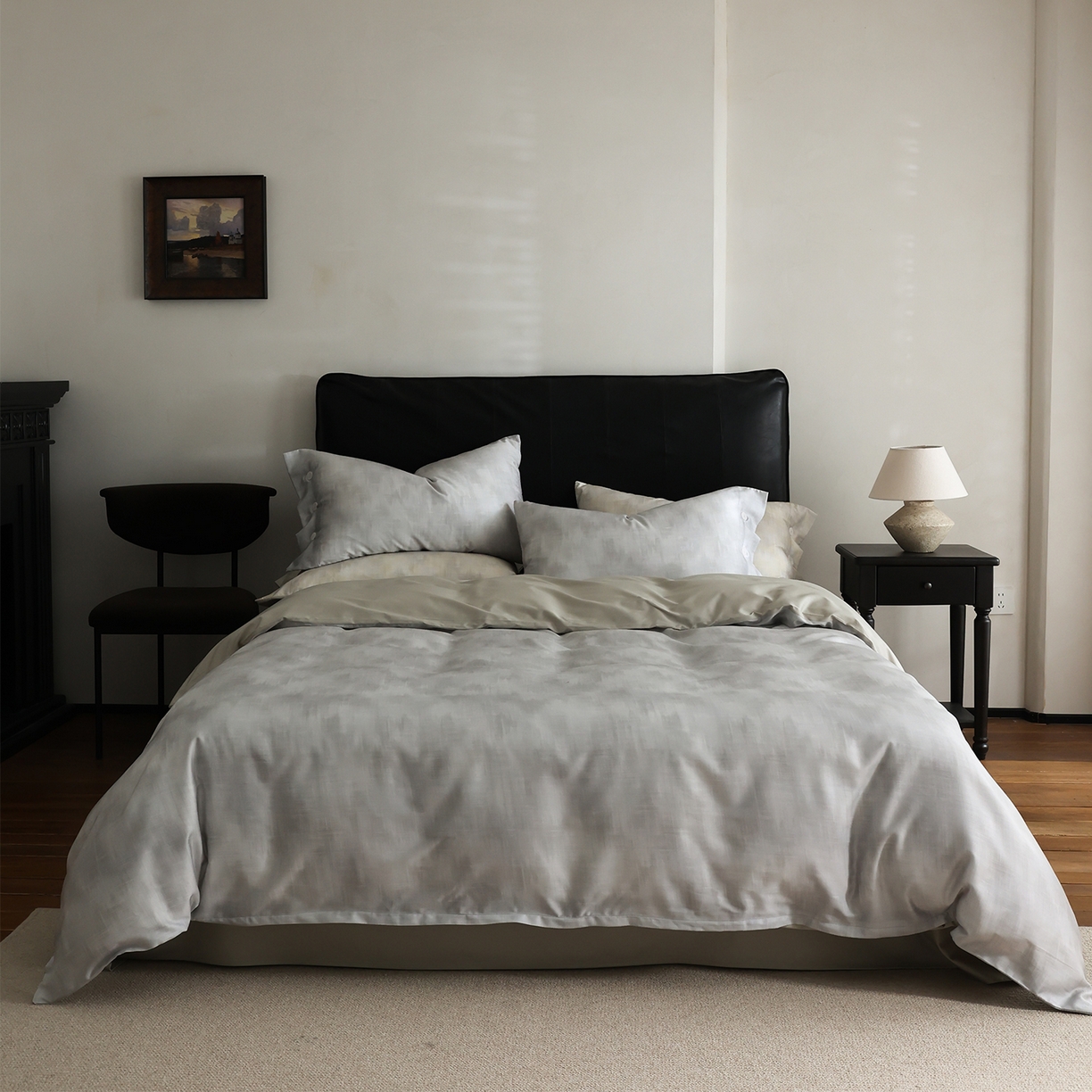 91家纺网 家纺一手货源 找家纺 ONE TWO ONE 121 【会员-20】 【控价商品】【提供买家秀】  2026新款专版数码印花100s长绒棉全棉床上用品四件套 墨染江南-灰