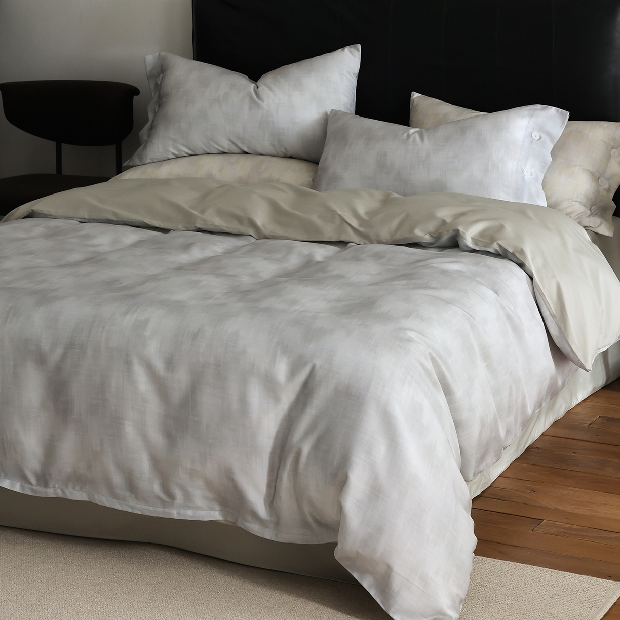 91家纺网 家纺一手货源 找家纺 ONE TWO ONE 121 【会员-20】 【控价商品】【提供买家秀】  2026新款专版数码印花100s长绒棉全棉床上用品四件套 墨染江南-灰