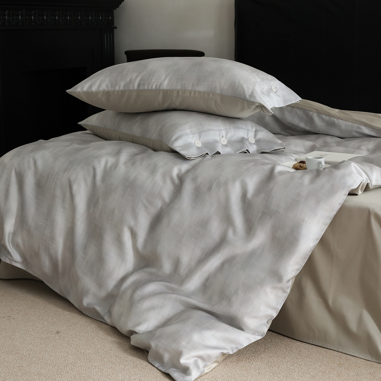 91家纺网 家纺一手货源 找家纺 ONE TWO ONE 121 【会员-20】 【控价商品】【提供买家秀】  2026新款专版数码印花100s长绒棉全棉床上用品四件套 墨染江南-灰