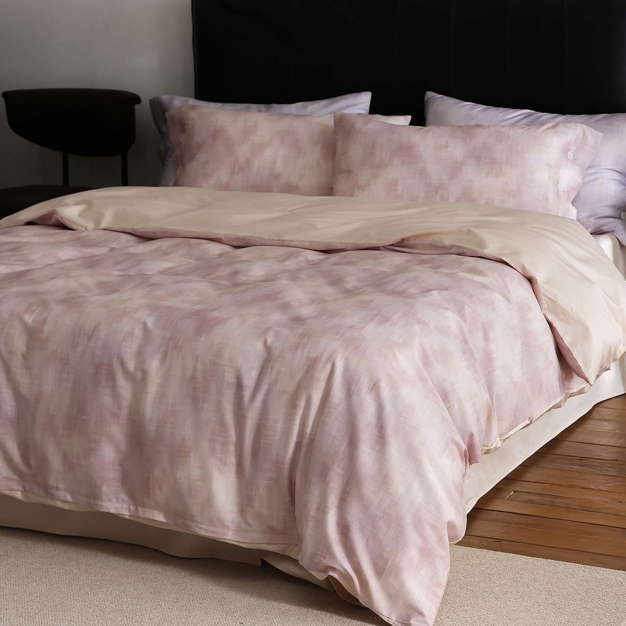 91家纺网 家纺一手货源 找家纺 ONE TWO ONE 121 【会员-20】 【控价商品】【提供买家秀】  2026新款专版数码印花100s长绒棉全棉床上用品四件套 墨染江南-粉