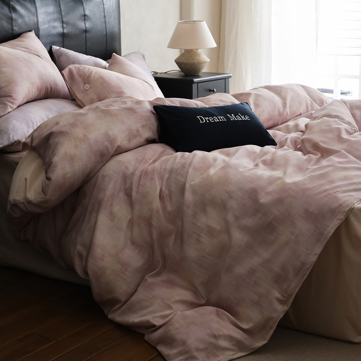 91家纺网 家纺一手货源 找家纺 ONE TWO ONE 121 【会员-20】 【控价商品】【提供买家秀】  2026新款专版数码印花100s长绒棉全棉床上用品四件套 墨染江南-粉