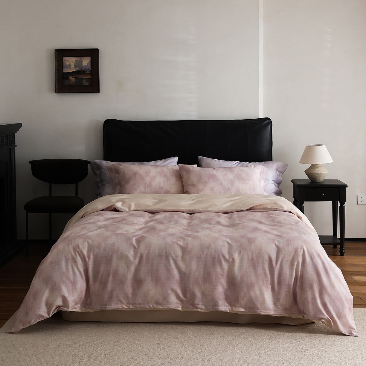 91家纺网 家纺一手货源 找家纺 ONE TWO ONE 121 【会员-20】 【控价商品】【提供买家秀】  2026新款专版数码印花100s长绒棉全棉床上用品四件套 墨染江南-粉