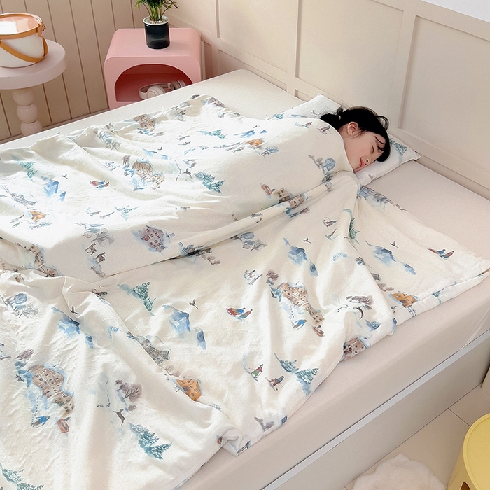 91家纺网 家纺一手货源 找家纺 萌朵防踢被 2026新款全棉纯棉双层纱夏凉防踢被夏凉被空调被 世外冰原
