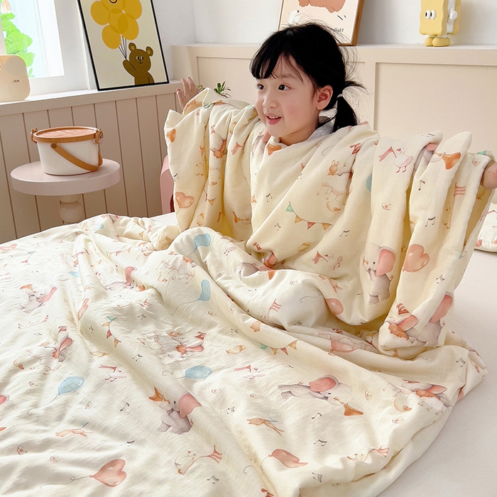 91家纺网 家纺一手货源 找家纺 萌朵防踢被 2026新款全棉纯棉双层纱夏凉防踢被夏凉被空调被 象天歌