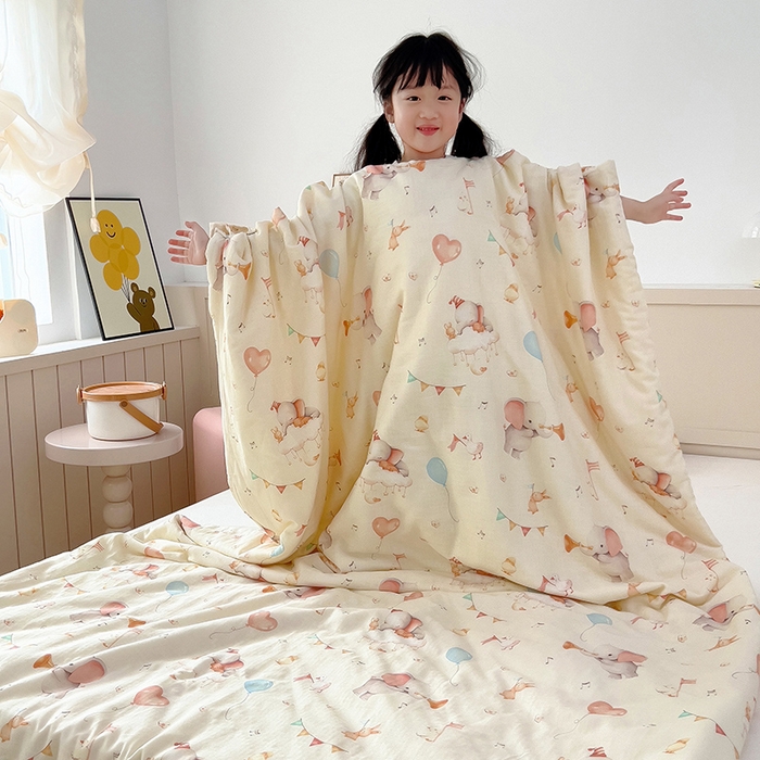 91家纺网 家纺一手货源 找家纺 萌朵防踢被 2026新款全棉纯棉双层纱夏凉防踢被夏凉被空调被 象天歌