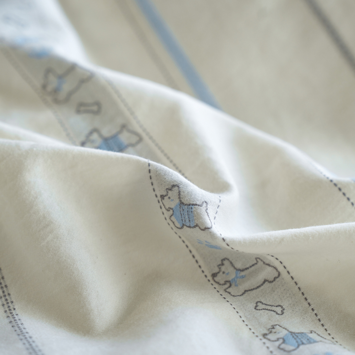 91家纺网 家纺一手货源 找家纺 如一 2026新款全棉纯棉水洗棉卡通色织大提花四件套 雪纳瑞-蓝灰