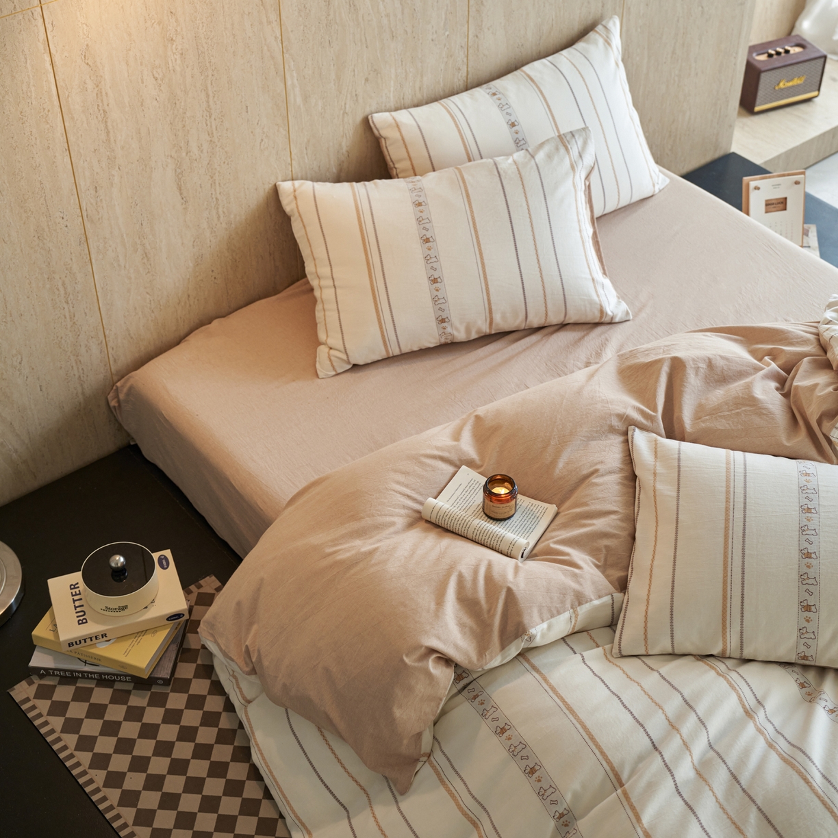 如一 2026新款全棉纯棉水洗棉卡通色织大提花四件套 雪纳瑞-杏咖