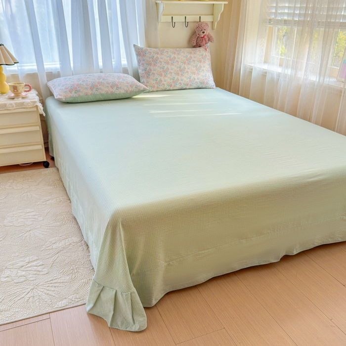 91家纺网 家纺一手货源 找家纺 梵希雅 2026新款A类木棉皱皱纱夏被 薄荷奶绿