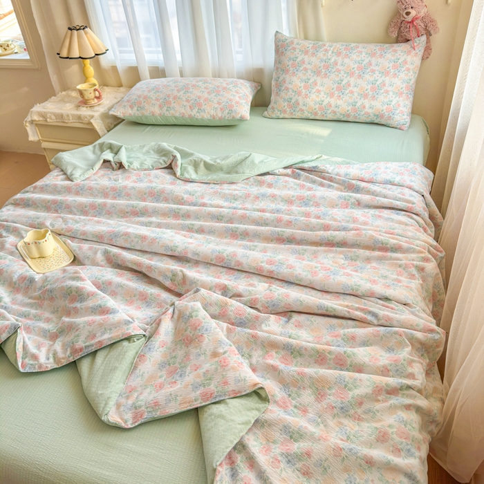 91家纺网 家纺一手货源 找家纺 梵希雅 2026新款A类木棉皱皱纱夏被 薄荷奶绿