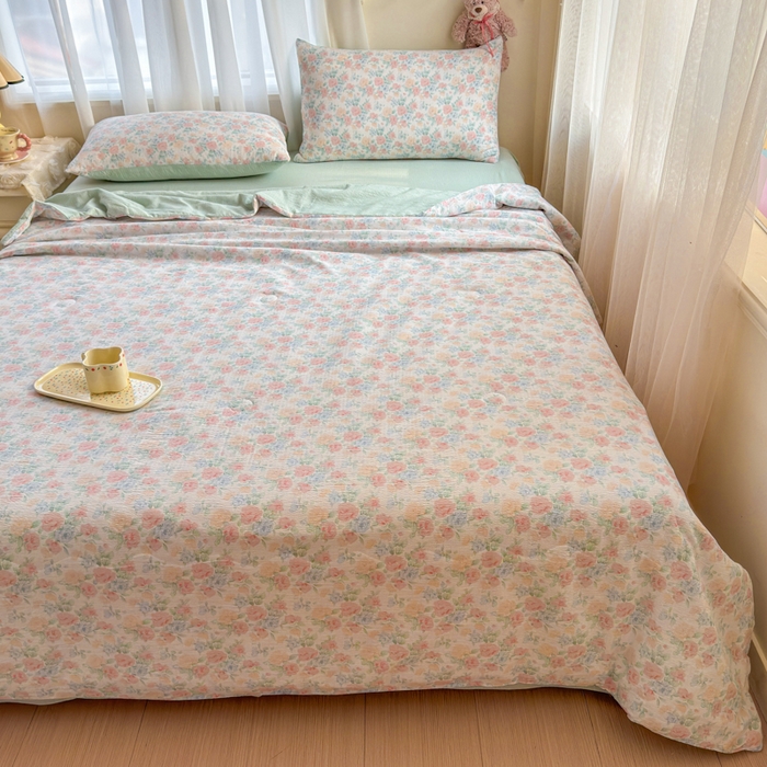 91家纺网 家纺一手货源 找家纺 梵希雅 2026新款A类木棉皱皱纱夏被 薄荷奶绿