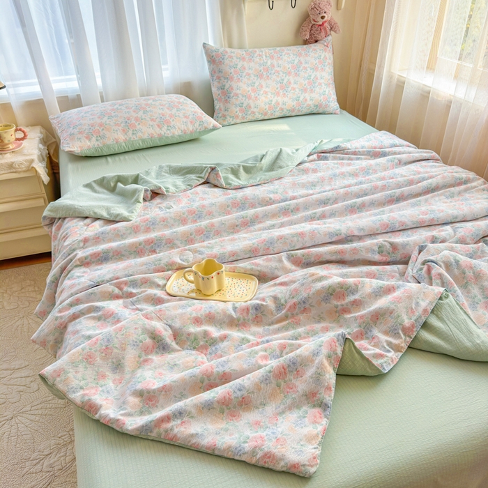 梵希雅 2026新款A类木棉皱皱纱夏被 薄荷奶绿