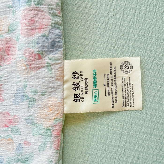 91家纺网 家纺一手货源 找家纺 梵希雅 2026新款A类木棉皱皱纱夏被 薄荷奶绿