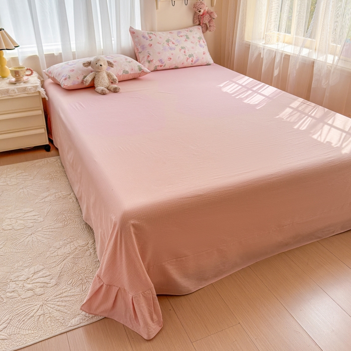 91家纺网 家纺一手货源 找家纺 梵希雅 2026新款A类木棉皱皱纱夏被 蜜桃花田