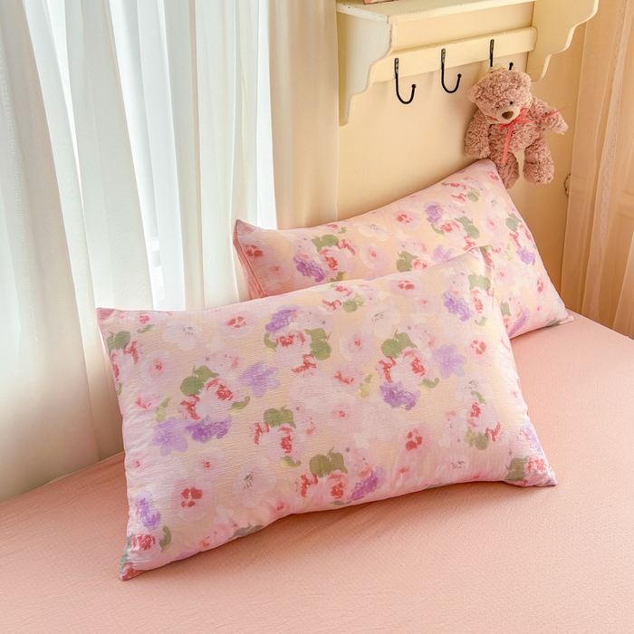 91家纺网 家纺一手货源 找家纺 梵希雅 2026新款A类木棉皱皱纱夏被 蜜桃花田