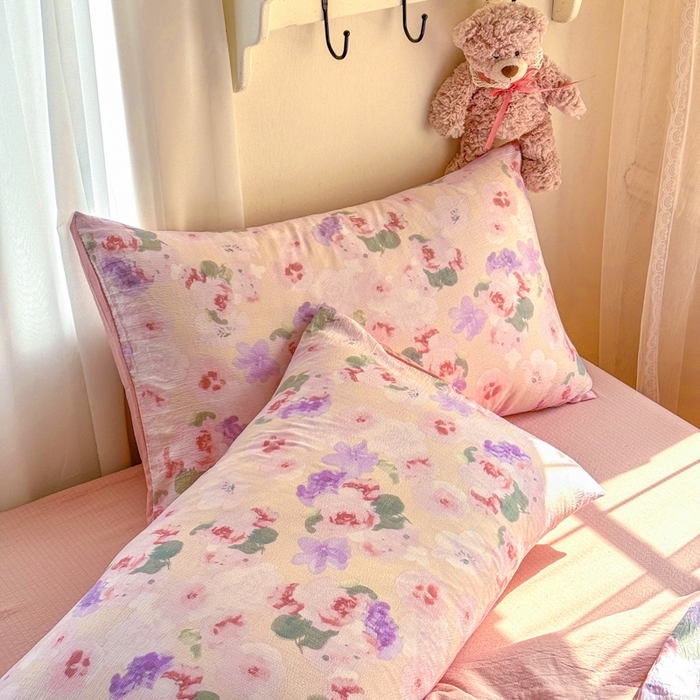 91家纺网 家纺一手货源 找家纺 梵希雅 2026新款A类木棉皱皱纱夏被 蜜桃花田