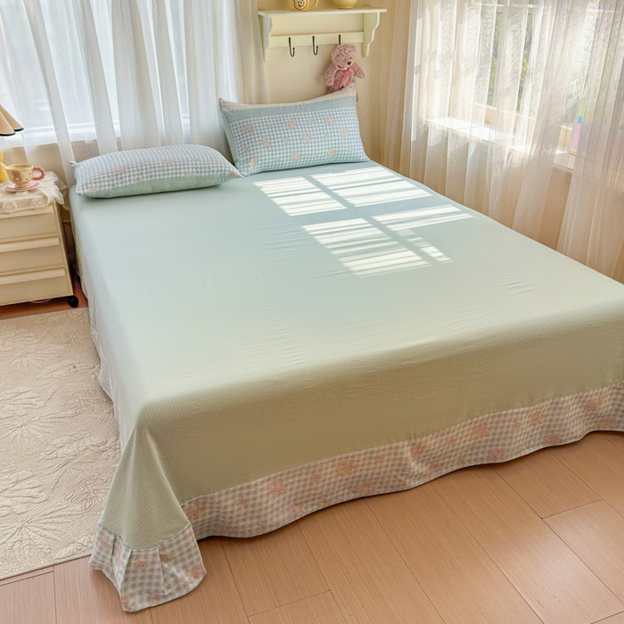 91家纺网 家纺一手货源 找家纺 梵希雅 2026新款A类木棉皱皱纱夏被 青格花信