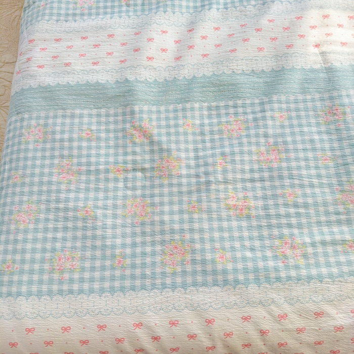 91家纺网 家纺一手货源 找家纺 梵希雅 2026新款A类木棉皱皱纱夏被 青格花信