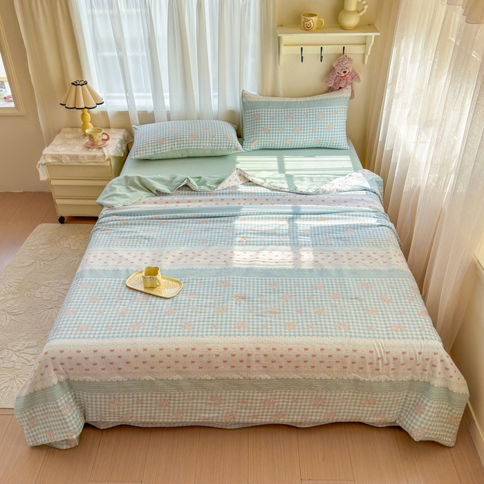 91家纺网 家纺一手货源 找家纺 梵希雅 2026新款A类木棉皱皱纱夏被 青格花信