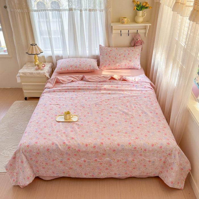 91家纺网 家纺一手货源 找家纺 梵希雅 2026新款A类木棉皱皱纱夏被 樱粉星野