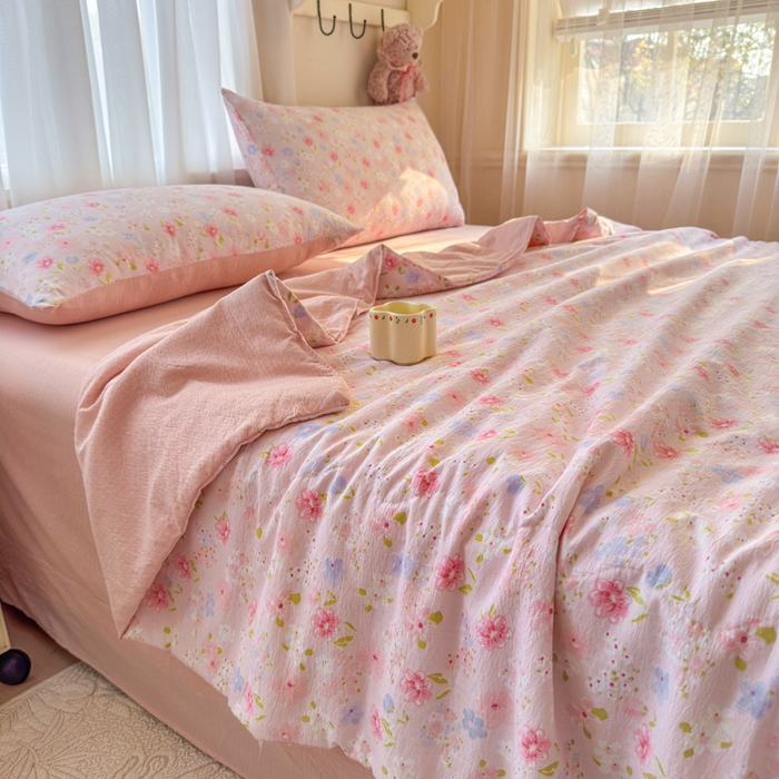 91家纺网 家纺一手货源 找家纺 梵希雅 2026新款A类木棉皱皱纱夏被 樱粉星野