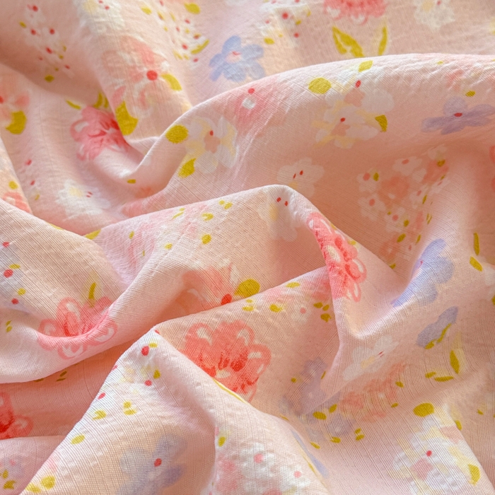 91家纺网 家纺一手货源 找家纺 梵希雅 2026新款A类木棉皱皱纱夏被 樱粉星野