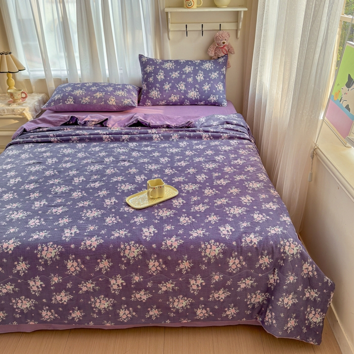 91家纺网 家纺一手货源 找家纺 梵希雅 2026新款A类木棉皱皱纱夏被 紫雾花野