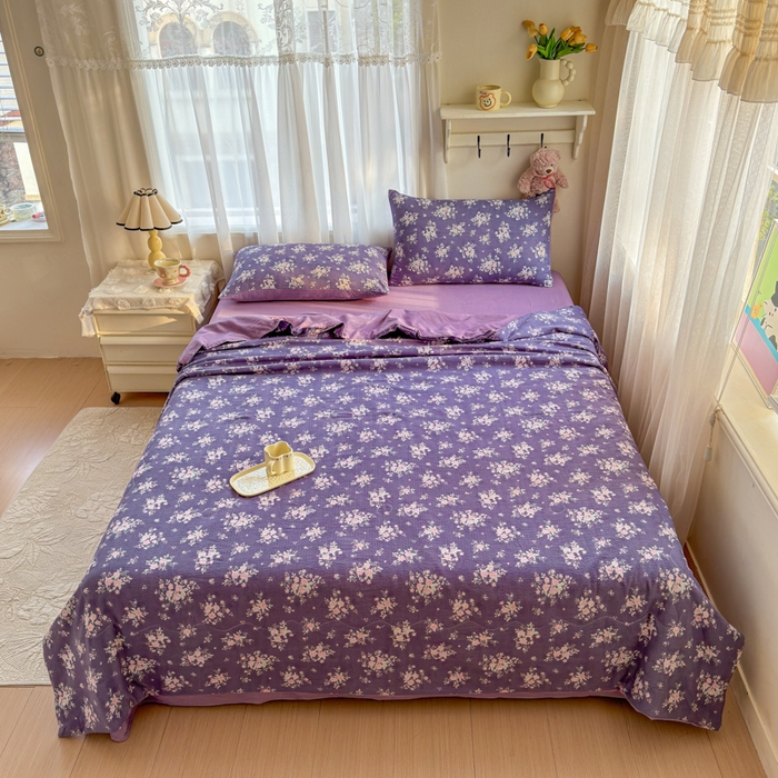 91家纺网 家纺一手货源 找家纺 梵希雅 2026新款A类木棉皱皱纱夏被 紫雾花野