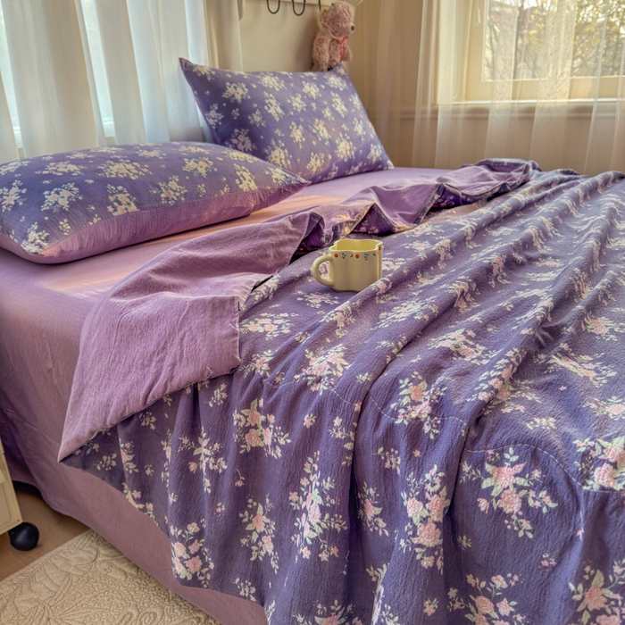 91家纺网 家纺一手货源 找家纺 梵希雅 2026新款A类木棉皱皱纱夏被 紫雾花野