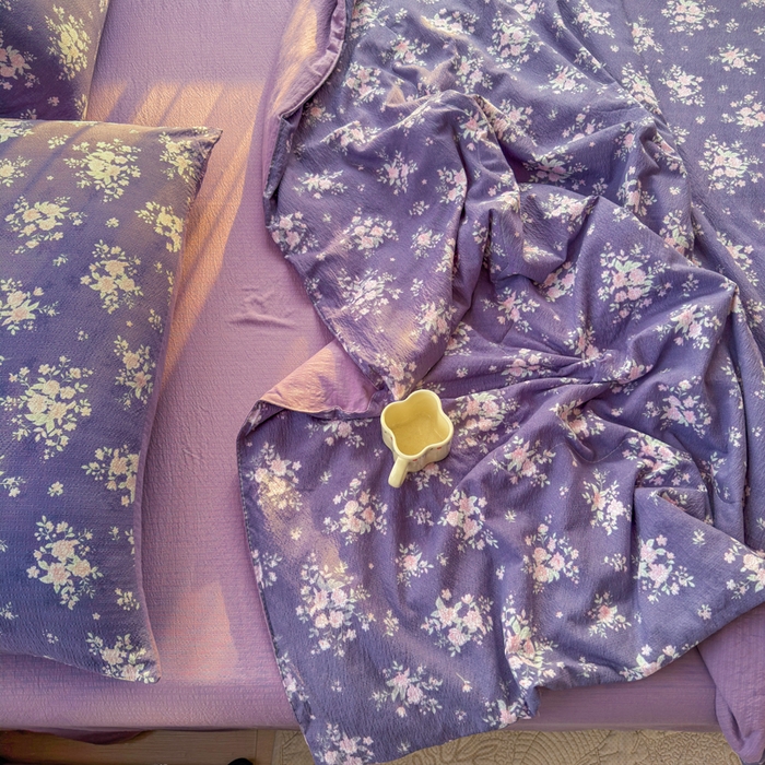 91家纺网 家纺一手货源 找家纺 梵希雅 2026新款A类木棉皱皱纱夏被 紫雾花野